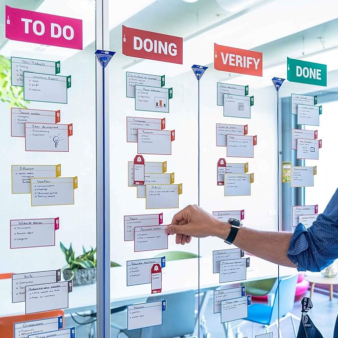 PATboard Scrum Board and Kanban Board - 16 Task Cards Medium - with nanocups® for Glass - Green