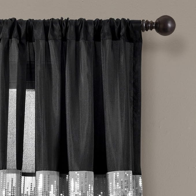 Lush Decor Night Sky Window Curtain Panel, Single 42"W x 84"L Black & Gold - Sequin Backdrop Curtain - Room Darkening Curtains For Bedroom - Glam Decor