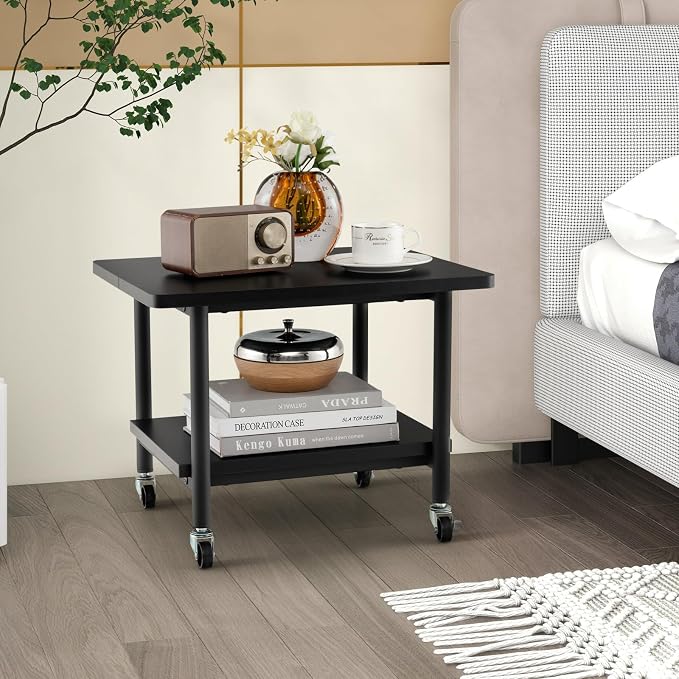 Tangkula Printer Stand with Storage, Under Desk Printer Table with 4 Wheels & Locking Mechanism, 2-Tier Rolling End Table Storage Rack for Bedroom, Living Room, Study