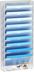 Hanging Wall File Organizer 10 Tier Wall Mounted File Holder Document Wall Organizer Magazine Organization for Office Home, Silver