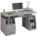 Techni Mobili 47" Computer Desk w/Drawers, Storage & Printer Shelf, Grey | 47" desk with drawers, printer shelf, pull‑out keyboard tray, open storage, sturdy frame, spacious workstation home office