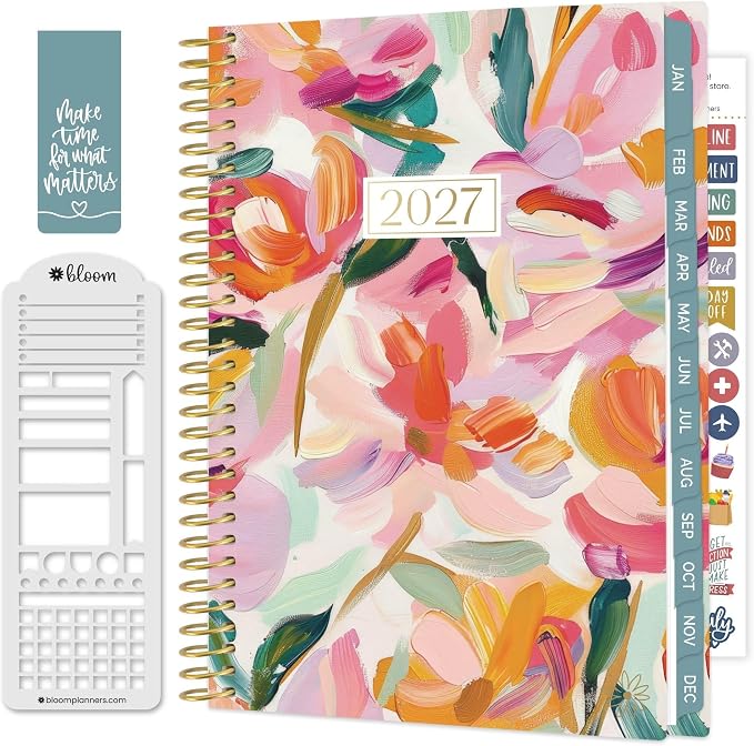bloom daily planners 2027 Planner (January - December 2027) - Weekly & Monthly Softcover Planner for Women - Calendar Year Inspirational Agenda Book with Stickers - 5.5" x 8.25" - Brushstroke Blooms