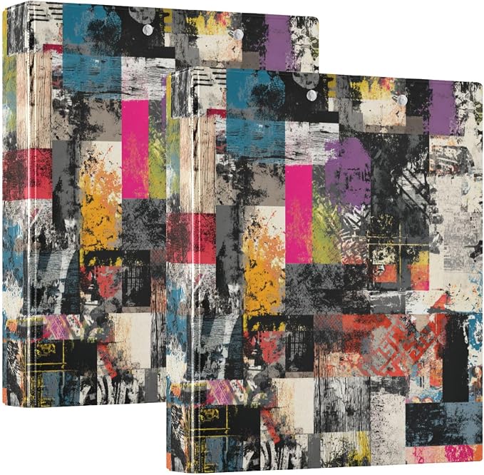 Vibrant Abstract Grunge Pattern Binder 3 Ring 1.5 Inch Binder with Clipboard&Pockets, Hardcover Binders Heavy Duty Large File Folder for Office School Supplies - Holds 200 Sheets,2 PC