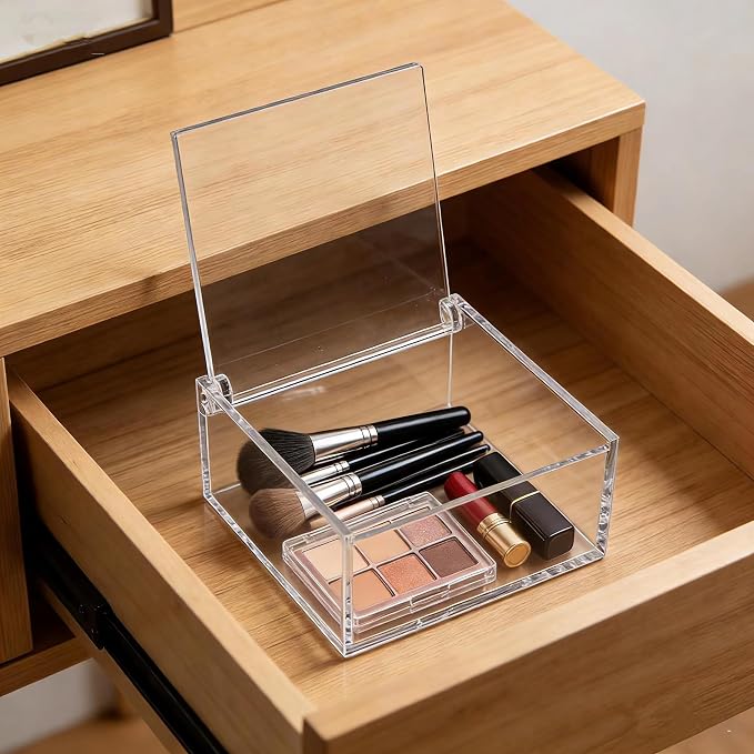 KissYou Acrylic Box with Lid Clear Storage Contanier Coffee Pod Holder Organizers Accessories Small Acrylic Box with Hinged Lid