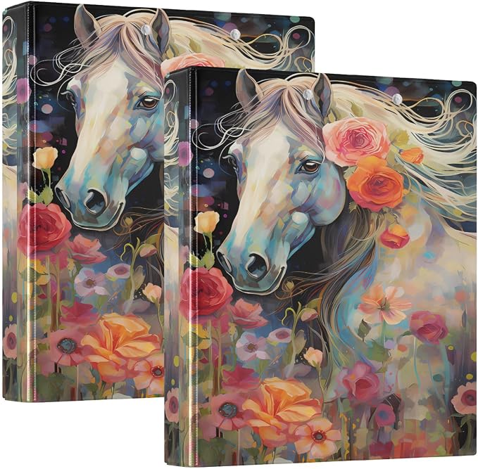 3 Ring Binder, Animal Pattern Horse Watercolor File Folder Holds 200 Sheets File Storage for Women Men School Office Supplie