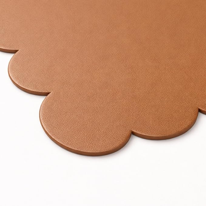 Orelle Scalloped Desk Mat | Vegan Leather Desk Mat for Keyboard and Mouse, Laptop, Makeup Vanity | Computer Desk Pad Mat | Office Desk Cover Mat | Desk Blotter Mat | 30 x 15” | Brown