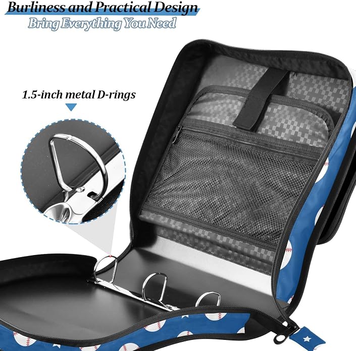 Zipper Binder Bag 3 Ring File Folder Portfolio Organizer Zippered Binder Bags with Strap Fits Laptop Women Men