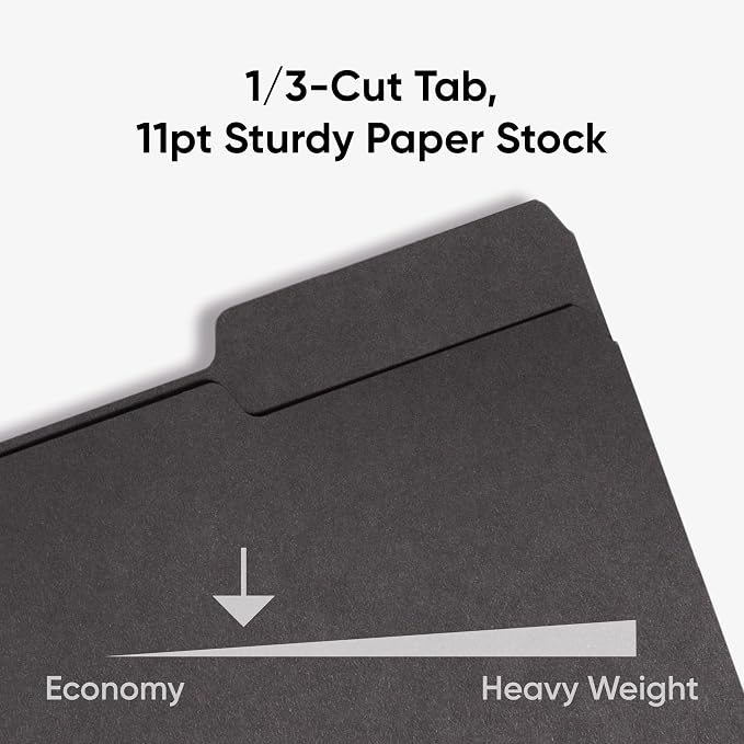 Smead Interior File Folder, 1/3-Cut Tab, Letter Size, Black, 100 per Box, Expandable File Folders for Filing Cabinet