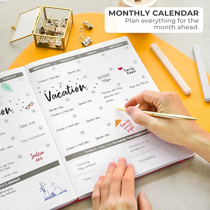 Clever Fox Planner PRO – Weekly & Monthly Life Planner to Increase Productivity, Time Management and Hit Your Goals, 8.5x11″ (Red)