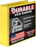 Samsill Durable 3 inch 3 Ring Binder, D Ring Binder, 100% Recycled Chipboard, Yellow