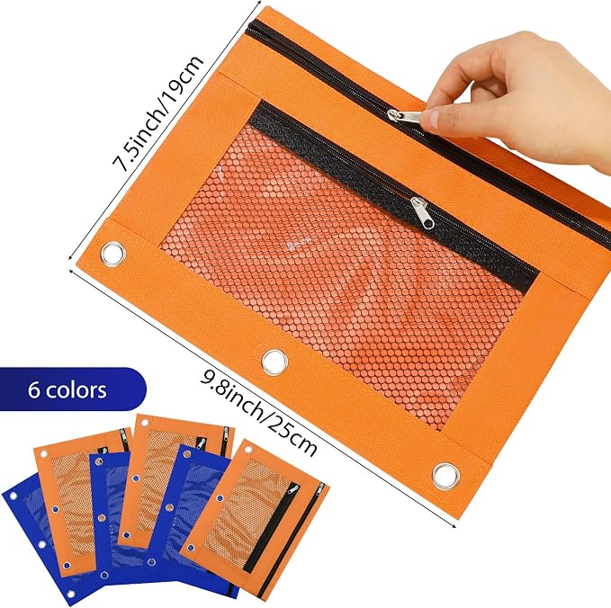Leelosp 48 Pack Pencil Pouch for 3 Ring Binder,Blue, Orange | Bulk Mesh Zipper Binder Pouches Pencil Boxes for Classroom Pencils Case Bags for Storing School Students Teacher Supplies