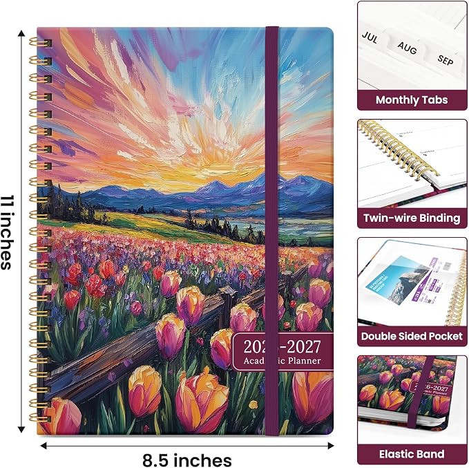 Taja Planner 2026-2027, Jul 2026-Jun 2027 Monthly & Weekly Calendar Planner | 8.5" x 11", Hardcover Academic Calendar, Teacher Student Agenda Book with Tabs, School Office Supplies, Radiant Pastures