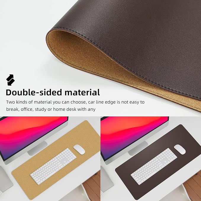 AFIING Leather Desk Pad Protector, Large Desk Mat with Natural Cork & PU Leather, Mouse Pad, Non-Slip, Waterproof Desk Writing Pad for Office and Home (Coffee)