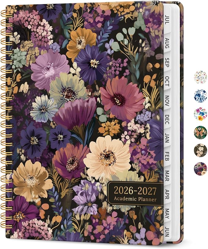 Taja Planner 2026-2027, Jul 2026-Jun 2027 Monthly & Weekly Calendar Planner | 8.5" x 11", Hardcover Academic Calendar, Teacher Student Agenda Book with Tabs, School Office Supplies, Midnight Bloom