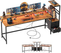 68 inch Gaming Desk with Drawers, Reversible Computer Desk, Brown | Gamer Desk with LED Lights, Power Outlets & Monitor Stand, Large Office Table for Home Bedroom Study Work Writing