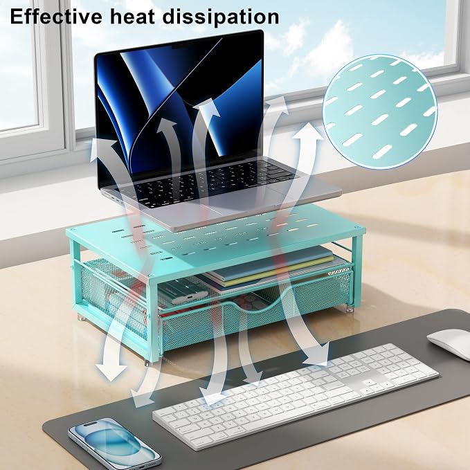 gianotter Computer Monitor Stand Riser with Drawer | Desk Organizers and Accessories Desk Accessories & Workspace Desktop Organizers Storage for Printer Stand (Blue)