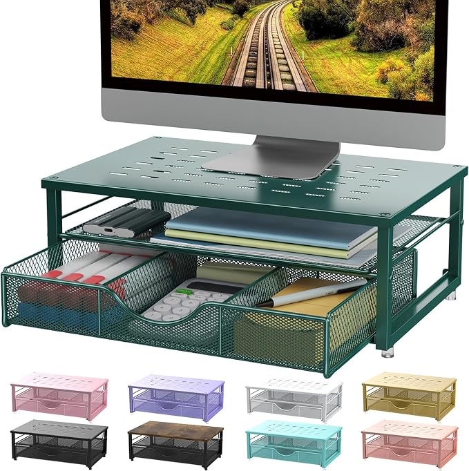 gianotter Computer Monitor Stand Riser with Drawer | Desk Organizers and Accessories Desk Accessories & Workspace Desktop Organizers Storage for Printer Stand (Dark Green)