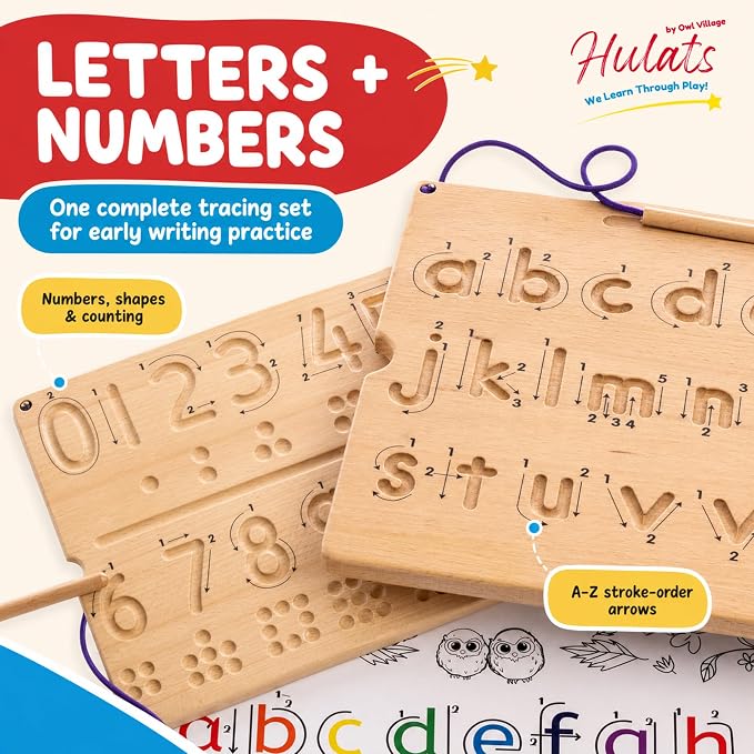Hulats Learn to Write: Wooden Letter Tracing Board Set Ages 3-5