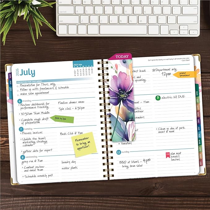 HARDCOVER Academic Year 2026-2027 Planner: 14 Months (May 2026 Through June 2027) 8.5"x 11" Daily Weekly Monthly Planner Yearly Agenda. Bookmark, Pocket Folder and Sticky Note Set (Rainbow Floral)
