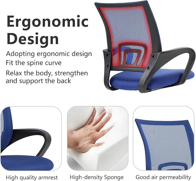 BestOffice Ergonomic Office Chair | Mid-Back Swivel Desk Chair | Dark Blue | with Lumbar Support, Adjustable Height & Breathable Backrest | Sponge Seat & Rolling Wheels | for Home, Office | Pack of 1