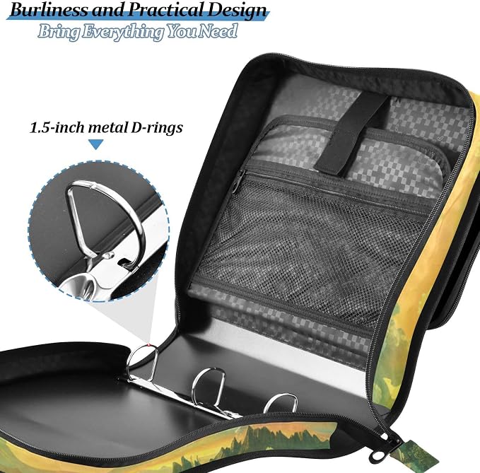 ALAZA Dragon in Landscape Zipper Binder 1.5 inch 3 Ring Binder Organizer with Shoulder Strap and Handle for Home Office Work