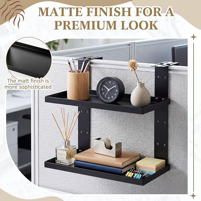 2 Tier Large Cubicle Rectangle Shelf, 11.8''l x 7.87''w Office Cubicle Storage Organizer Accessories, Adjustable Rectangle Shelf with Hooks