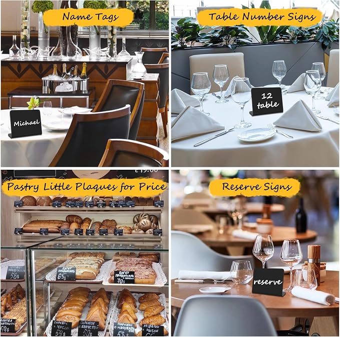 Pintuson 40 Pack Mini Chalkboard Signs for Food, Food Labels for Party Buffet, Reusable Table Signs, Food Tags, Catering Supplies Buffet Display, Place Cards, Easy to Write and Wipe
