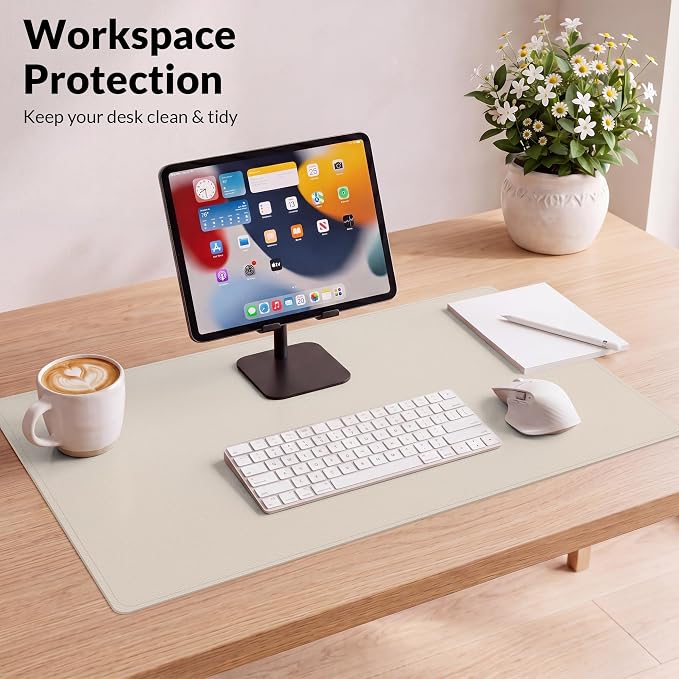 AFIING Desk Mat, Beige, 23.6" x 13.8", Desk Pad Protector | Dual-Sided Cork & PU Leather, Waterproof, Non-Slip for Mouse, Writing, Home Office, Study & Laptop