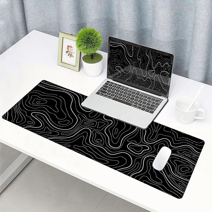 Armanza Large Mouse Pad, Extended XL Gaming Mousepad, Non-Slip Rubber Base Keyboard Mouse Mat Desk Pad for Work, Game, Office, Home, 31.5 x 11.8 in, Black Minimalist Topographic Map PL230707021