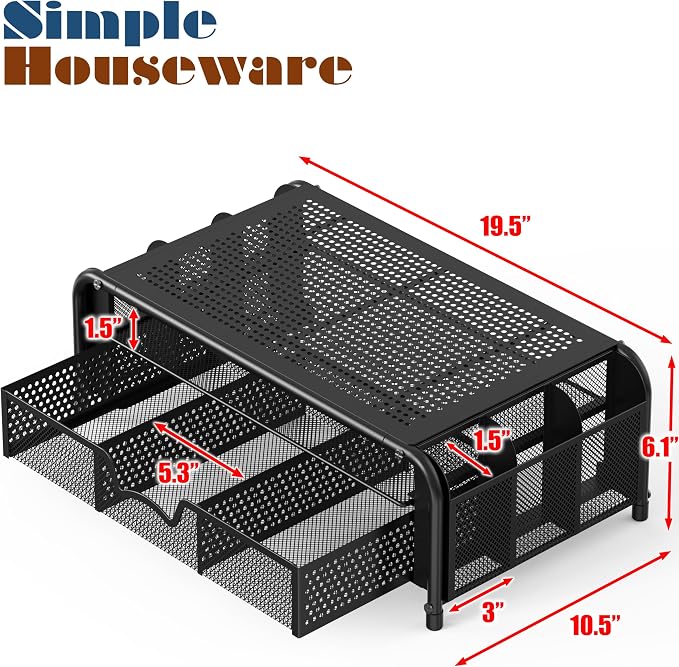 Simple Houseware Monitor Riser Stand w/Pull-Out Drawer & Pen Holder, Black