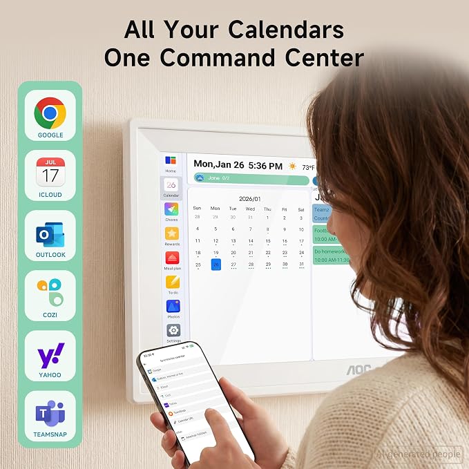 AOC Digital Calendar Wall Touch Screen, 15.6" Smart Electronic Wall Planner
