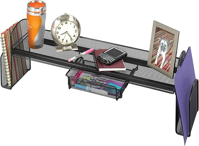 Safco Onyx Mesh Off-Surface Desk Organizer 3604BL, Black Powder Coat Finish, Durable Steel Mesh Construction