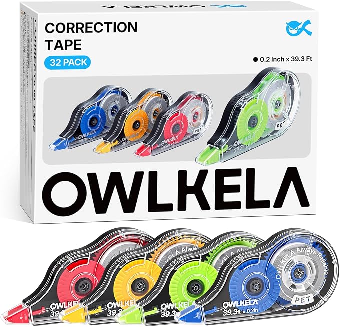OWLKELA 32Pcs Correction Tape, 39.3 Ft, Colored core