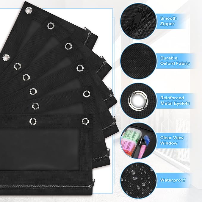 72 Pack Black Pencil Pouch for 3 Ring Binder School Supplies | Pencil Pouch Bulk For School and Office Supplies with Clear Window With Smooth Zipper Bulk