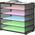 6 Trays Paper Organizer with Handle - Mesh Desk File/Letter Paper Sorter Organizer for Office, Home or School (Black with Closed top)