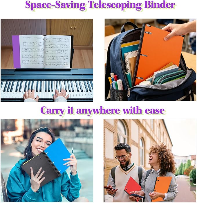 INFUN 1 Inch Telescoping 3 Ring Binder, 6 Pack– Portable Plastic Binder with Telescoping Spine, Holds 8.5" x 11" Paper, Assorted Colors–Perfect for School, Office & Home