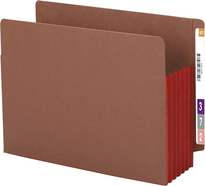 Smead End Tab File Pocket, Reinforced Straight-Cut Tab, 5-1/4" Expansion, Extra Wide Letter Size, Redrope with Red Gusset, 10 per Box (73696)