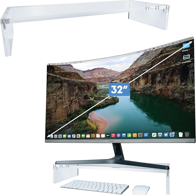 Mammoth High Grade Heavy Duty Clear Acrylic Computer Monitor Riser Stand for Home and Office, 20" Wide Base with 50LBs Load