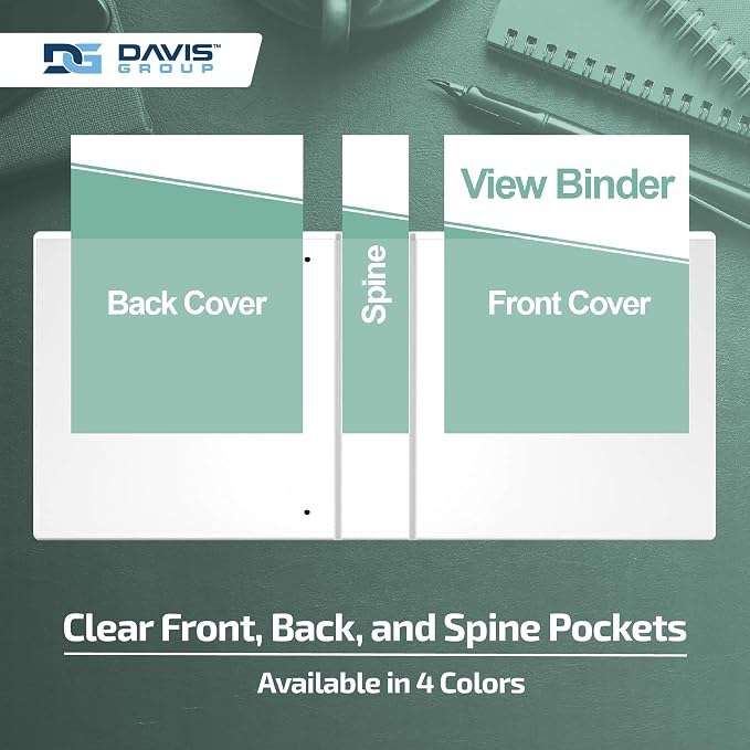Pack of 6 Premium View Binders, Ring Binders with Clear-View Cover and Interior Pockets, Pastel Color Options, 1.5 Inch, Mint