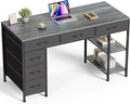 Huuger Computer Desk with 6 Drawers, Office Desk with Shelves, Reversible Gaming Desk, Corner Desk with Storage, Work for Home Office, Study, Living Room, 47inch, Grey