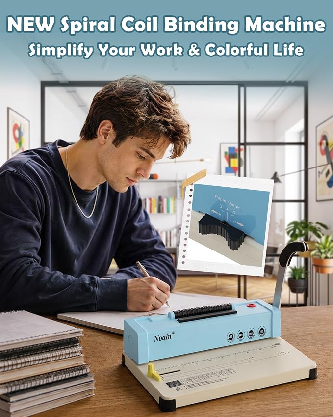 46-Hole Binding Machine Spiral Coil Binder Classic Blue,DIY Book Binder Kits with Electric Coil Inserter,100pcs Comb Binding Spines,for Letter Size/A4/A5 School Office Home