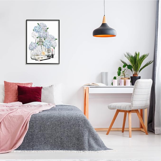 Glam Hydrangea Perfume Bottle Still Life, 24 x 30 Inch Framed Giclée Print | Stupell Industries · By Ziwei Li · Ready to hang · Chic gift for bedroom or dressing room · Made in USA
