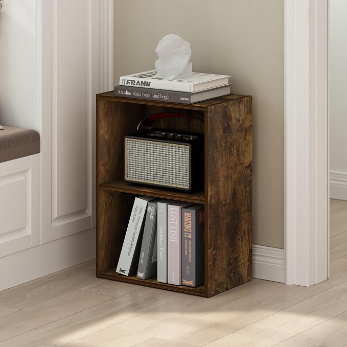 Furinno LUDER Book Shelf, 2-Tier Modern Bookshelf, Open Shelves Bookcase, 9" x 16" x 21", for Living Room, Bedroom, Home Office, Amber Pine