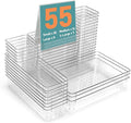 55Pcs Clear Plastic Drawer Organizers Set, 4size makeup drawer organizer trays for vanity,desk,bathroom,office,nightstand,gadgets for kitchen drawer, Versatile drawer divider storage bins