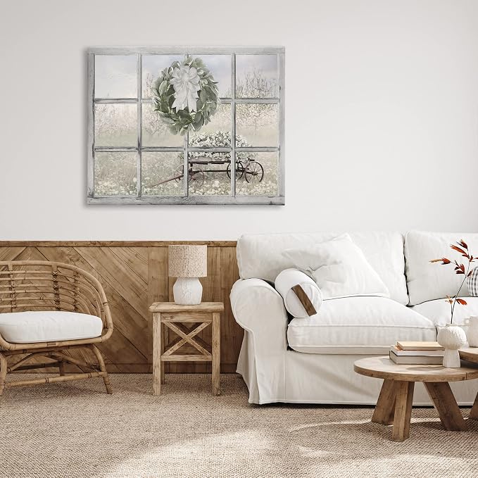 Rustic Meadow Floral Wagon, 36 x 48 Inch Canvas Wall Art | Stupell Industries · By Lori Deiter · Ready to hang · Farmhouse charm for living room · bedroom · or office · Made in USA