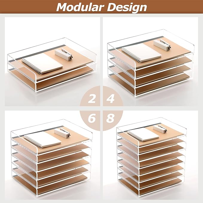 2 Pack- Stackable Paper Letter Tray, A4 File Tray Desk Organizer, Acrylic Desk Organizers and Accessories Sorter, Clear Workspace Office Supplies Organizers, 12.4inx8.86inx3.46in