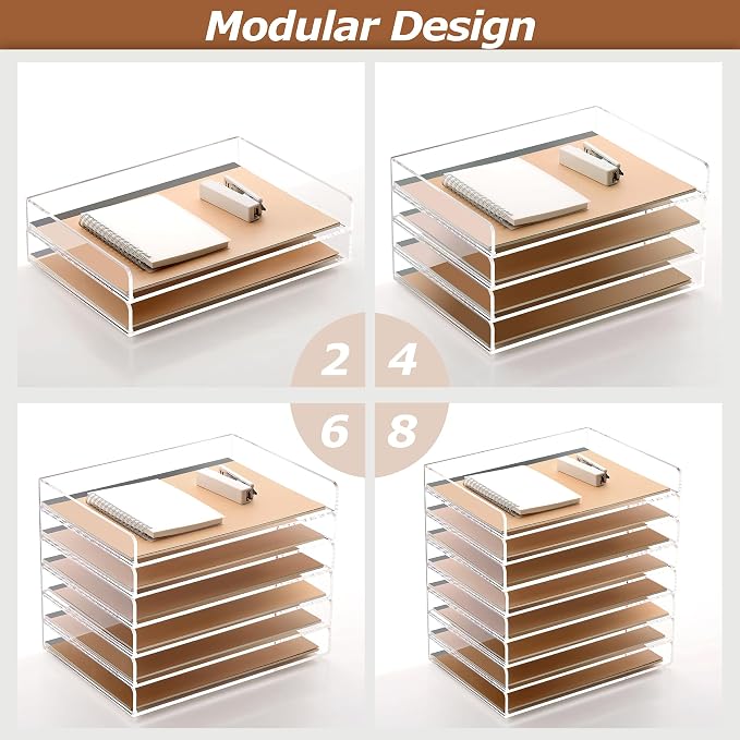 2 Pack- Stackable Paper Letter Tray, A4 File Tray Desk Organizer, Acrylic | Desk Organizers and Accessories Sorter ,Clear Workspace Office Supplies Organizers,12.4inx8.86inx3.46in