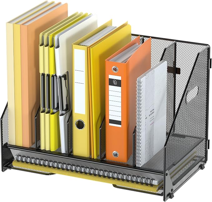 Docnest Mesh Desk File Organizer, 5 Vertical Compartment Box Sorter, Black | Features 4 removable middle dividers for custom spacing and a bottom letter tray to hold paper, mail, and documents