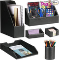 Ayunga PU Leather 6-piece Office Supplies Combination Set,Pencil Cup,Business Card Holder,Sticky Note Dispenser,Mail Sorter,Letter Tray,Files Holder,Suitable for Self-use and Friend Gifts(Black)