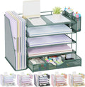 gianotter 5-Tier Desk Organizer with Drawers and File Holders | Letter Trays and Pen Holders - Workspace Accessories for Office Supplies (Green)